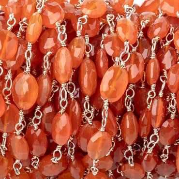 5x4-8x6mm Carnelian Faceted Oval Beads on .925 Silver Chain (ONLINE ORDER ONLY)