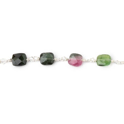 5x4.5mm Multi Color Tourmaline Faceted Rectangles on Sterling Silver Chain (ONLINE ORDER ONLY)