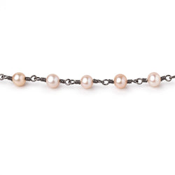 5x4.5mm Peachy Pink Off Round Pearls on Black Gold over .925 Silver Chain (ONLINE ORDER ONLY)