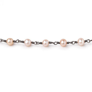 5x4.5mm Peachy Pink Off Round Pearls on Black Gold over .925 Silver Chain (ONLINE ORDER ONLY)