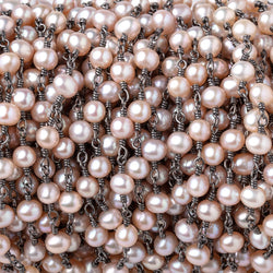5x4.5mm Peachy Pink Off Round Pearls on Black Gold over .925 Silver Chain (ONLINE ORDER ONLY)