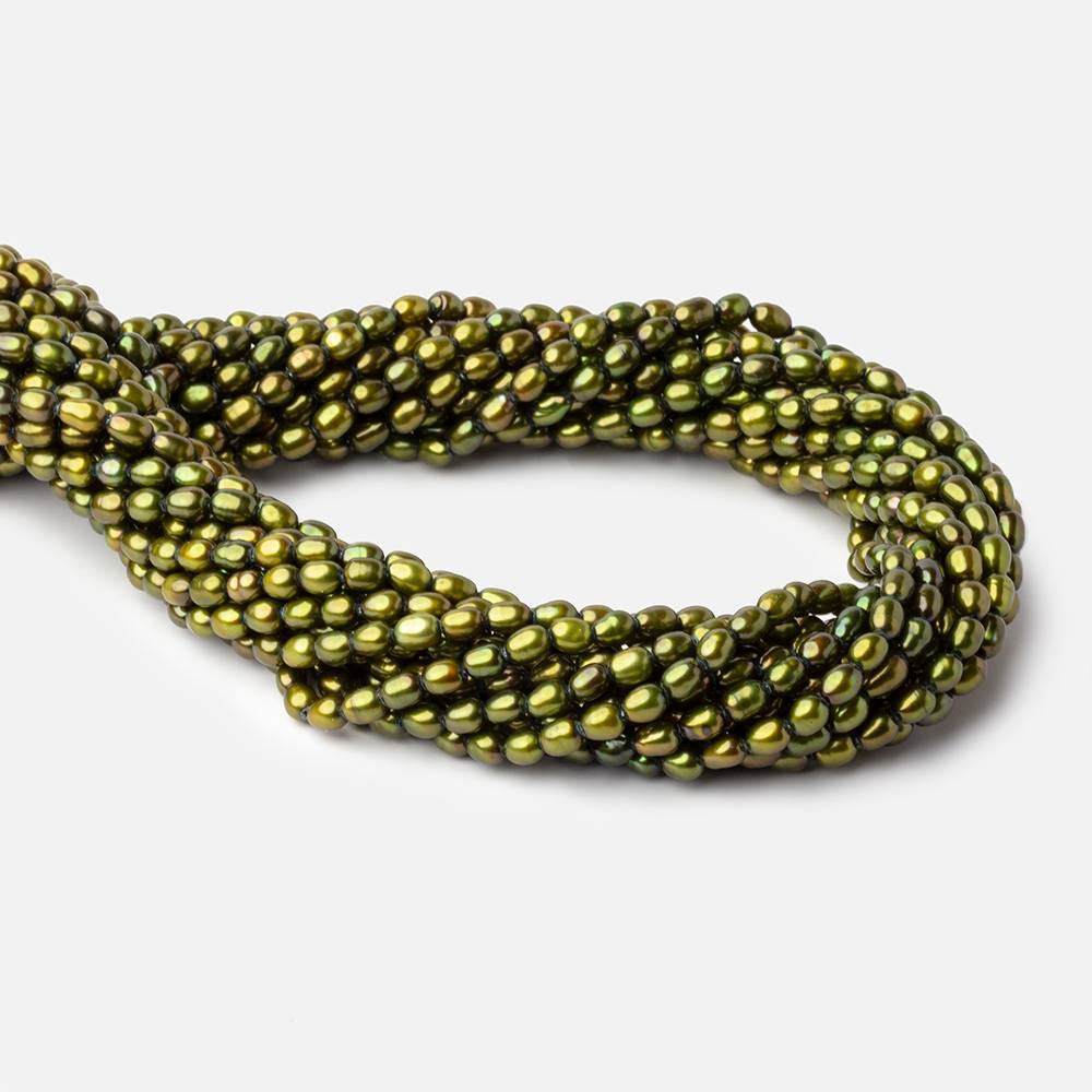 5x4mm Avocado Green Straight Drill Oval Freshwater Pearl 15 inch 81 pieces (ONLINE ORDER ONLY)