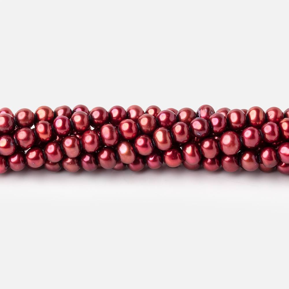 5x4mm Berry Red Off Round Freshwater Pearls 15 inch 98 pieces (ONLINE ORDER ONLY)