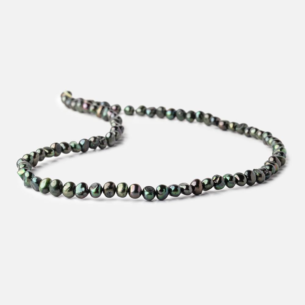 5x4mm Emerald Green Side Drilled Baroque Freshwater Pearls 16 inch 86 Beads (ONLINE ORDER ONLY)