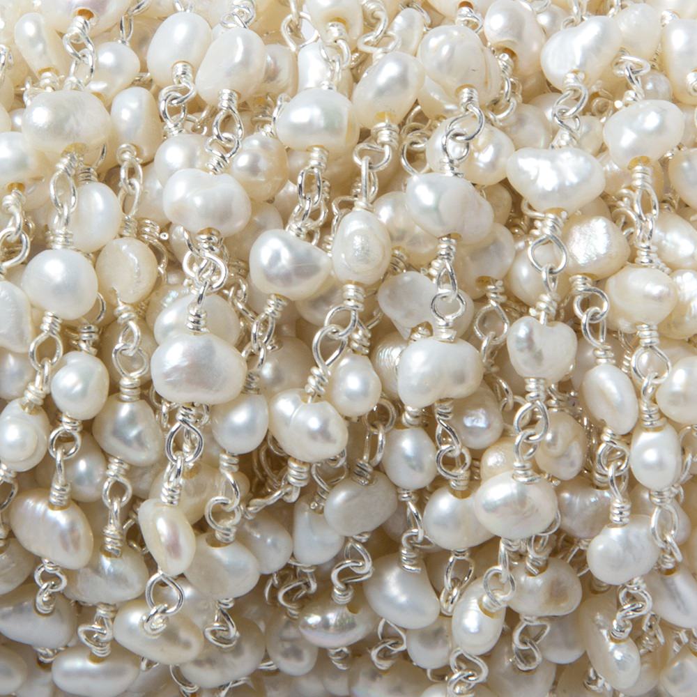 5x4mm Off White Baroque Freshwater Pearl on Silver plated Chain by the foot (ONLINE ORDER ONLY)