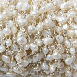 5x4mm Off White Baroque Freshwater Pearl on Silver plated Chain by the foot (ONLINE ORDER ONLY)