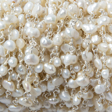 5x4mm Off White Baroque Freshwater Pearl on Silver plated Chain by the foot (ONLINE ORDER ONLY)