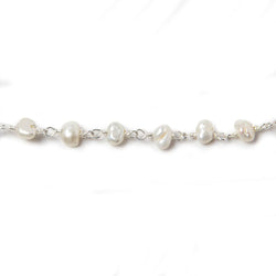 5x4mm Off White Baroque Freshwater Pearl on Silver plated Chain by the foot (ONLINE ORDER ONLY)