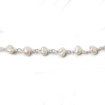 5x4mm Off White Baroque Freshwater Pearl on Silver plated Chain by the foot (ONLINE ORDER ONLY)