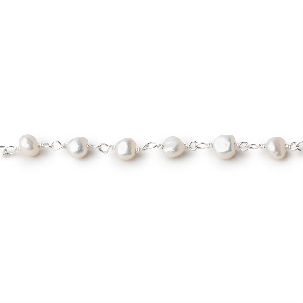 5x4mm Off White Baroque Pearl .925 Silver Chain  33 pieces (ONLINE ORDER ONLY)