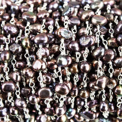 5x4mm Peacock Baroque Freshwater Pearl on Silver plated Chain by the foot (ONLINE ORDER ONLY)