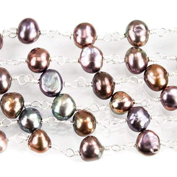 5x4mm Peacock Baroque Freshwater Pearl on Silver plated Chain by the foot (ONLINE ORDER ONLY)