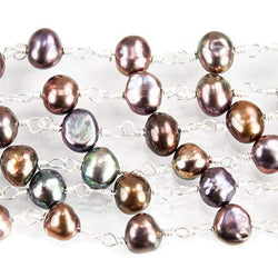 5x4mm Peacock Baroque Freshwater Pearl on Silver plated Chain by the foot (ONLINE ORDER ONLY)