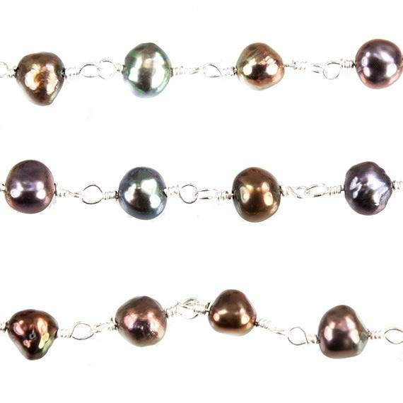 5x4mm Peacock Baroque Freshwater Pearl on Silver plated Chain by the foot (ONLINE ORDER ONLY)