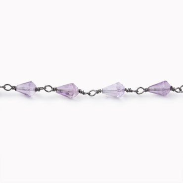5x4mm Pink Amethyst Faceted Tear Drop Beads on Black Gold Plated Chain (ONLINE ORDER ONLY)
