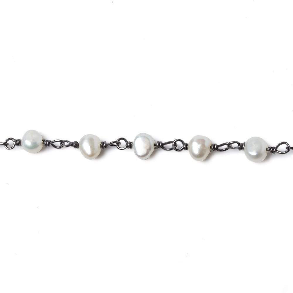 5x4mm White Baroque Pearl Black Gold over .925 Silver Chain by the foot 33 pearls (ONLINE ORDER ONLY)