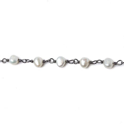 5x4mm White Baroque Pearl Black Gold over .925 Silver Chain by the foot 33 pearls (ONLINE ORDER ONLY)