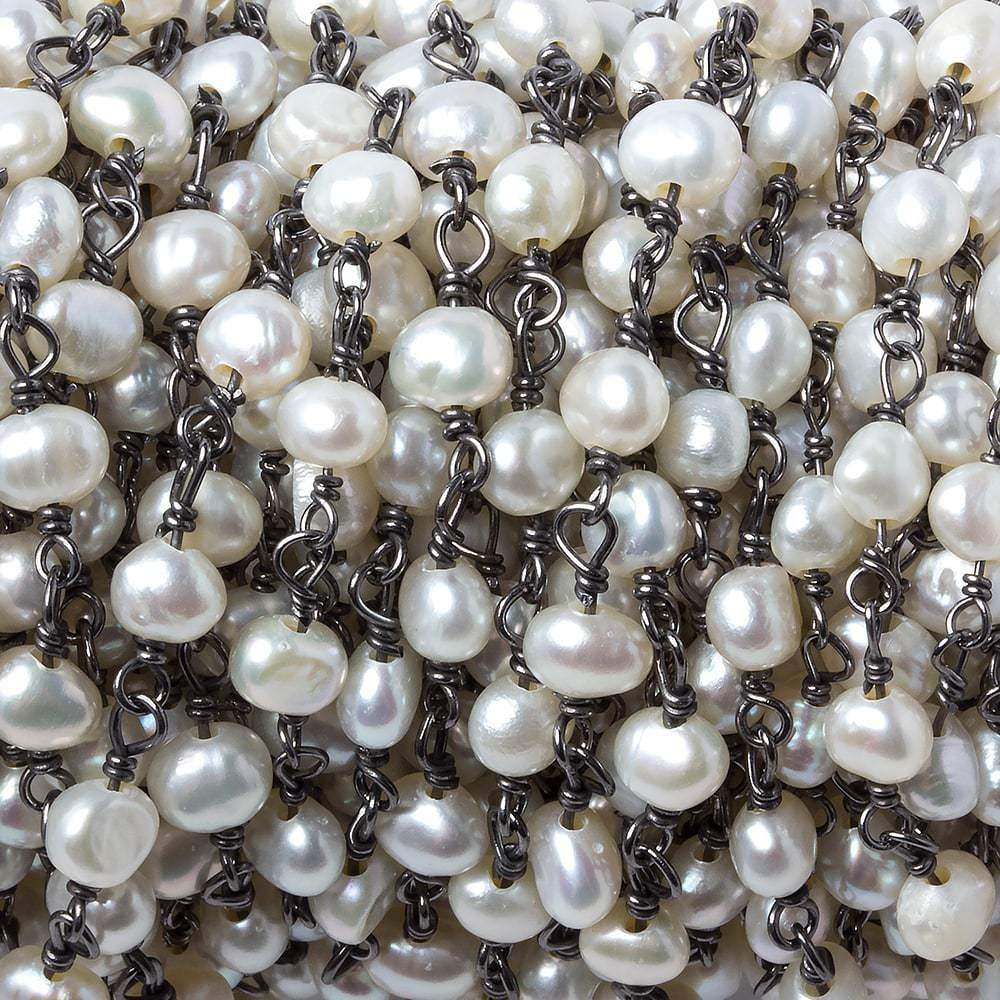 5x4mm White Baroque Pearl Black Gold over .925 Silver Chain by the foot 33 pearls (ONLINE ORDER ONLY)