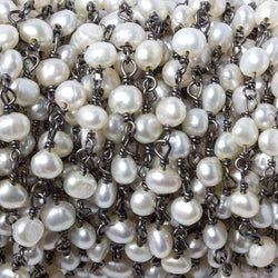 5x4mm White Baroque Pearl Black Gold over .925 Silver Chain by the foot 33 pearls (ONLINE ORDER ONLY)
