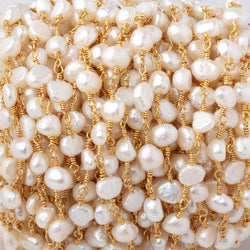 5x5-5x6mm White Baroque Pearls on Gold Plated Chain (ONLINE ORDER ONLY)