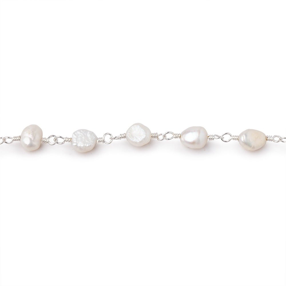 5x5-5x6mm White Baroque Pearls on Silver Plated Chain (ONLINE ORDER ONLY)