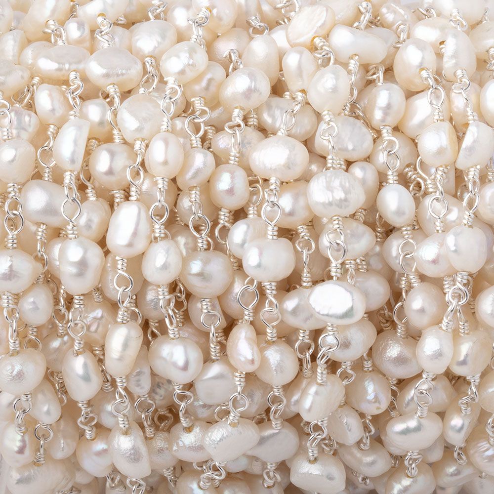 5x5-5x6mm White Baroque Pearls on Silver Plated Chain (ONLINE ORDER ONLY)