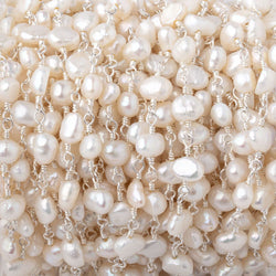 5x5-5x6mm White Baroque Pearls on Silver Plated Chain (ONLINE ORDER ONLY)