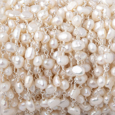 5x5-5x6mm White Baroque Pearls on Silver Plated Chain (ONLINE ORDER ONLY)