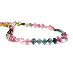 5x5-6x6mm Multi Color Tourmaline corner faceted squares 14.5 in. 72  beads (ONLINE ORDER ONLY)
