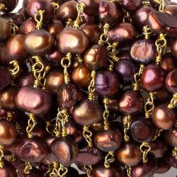 5x5-7x5mm Purplish Brown Side Drill Baroque Pearl Gold plated Chain by the foot 28 pcs (ONLINE ORDER ONLY)