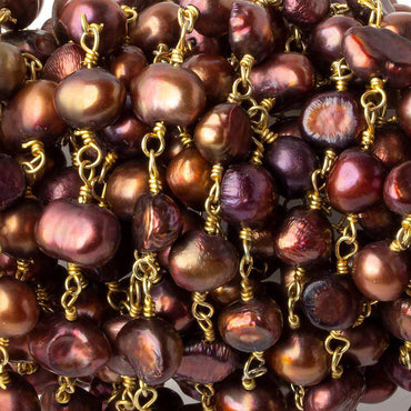 5x5-7x5mm Purplish Brown Side Drill Baroque Pearl Gold plated Chain by the foot 28 pcs (ONLINE ORDER ONLY)