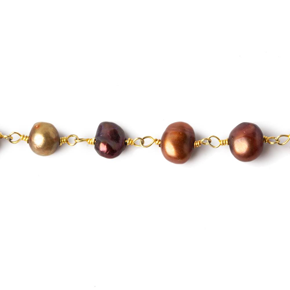 5x5-7x5mm Purplish Brown Side Drill Baroque Pearl Gold plated Chain by the foot 28 pcs (ONLINE ORDER ONLY)