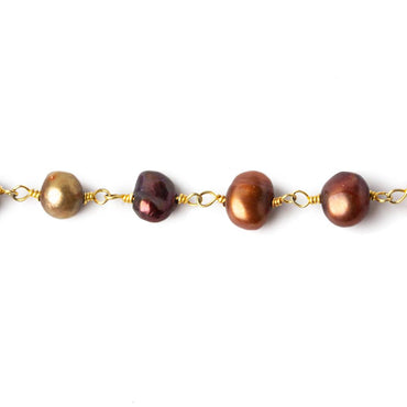 5x5-7x5mm Purplish Brown Side Drill Baroque Pearl Gold plated Chain by the foot 28 pcs (ONLINE ORDER ONLY)