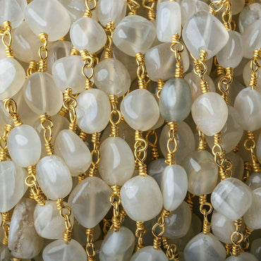 5x5-8x6mm Beige Moonstone plain nugget Gold plated Chain by the foot (ONLINE ORDER ONLY)