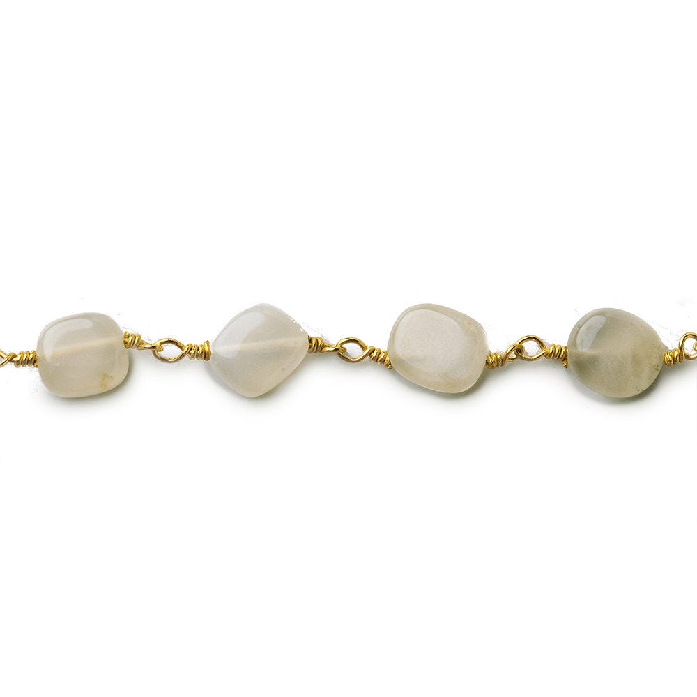 5x5-8x6mm Beige Moonstone plain nugget Gold plated Chain by the foot (ONLINE ORDER ONLY)