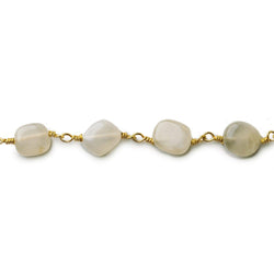 5x5-8x6mm Beige Moonstone plain nugget Gold plated Chain by the foot (ONLINE ORDER ONLY)