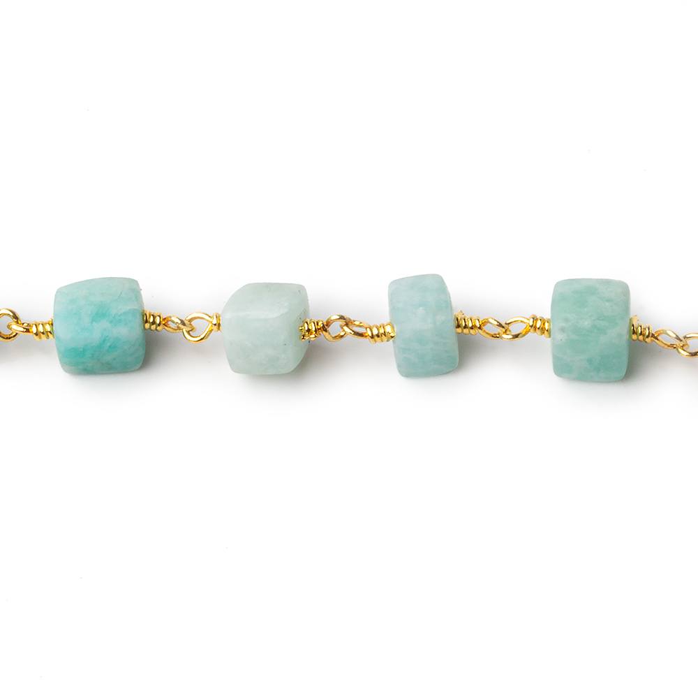5x5-8x8mm Matte Amazonite plain cube Gold plated Chain by the foot 24 pcs (ONLINE ORDER ONLY)