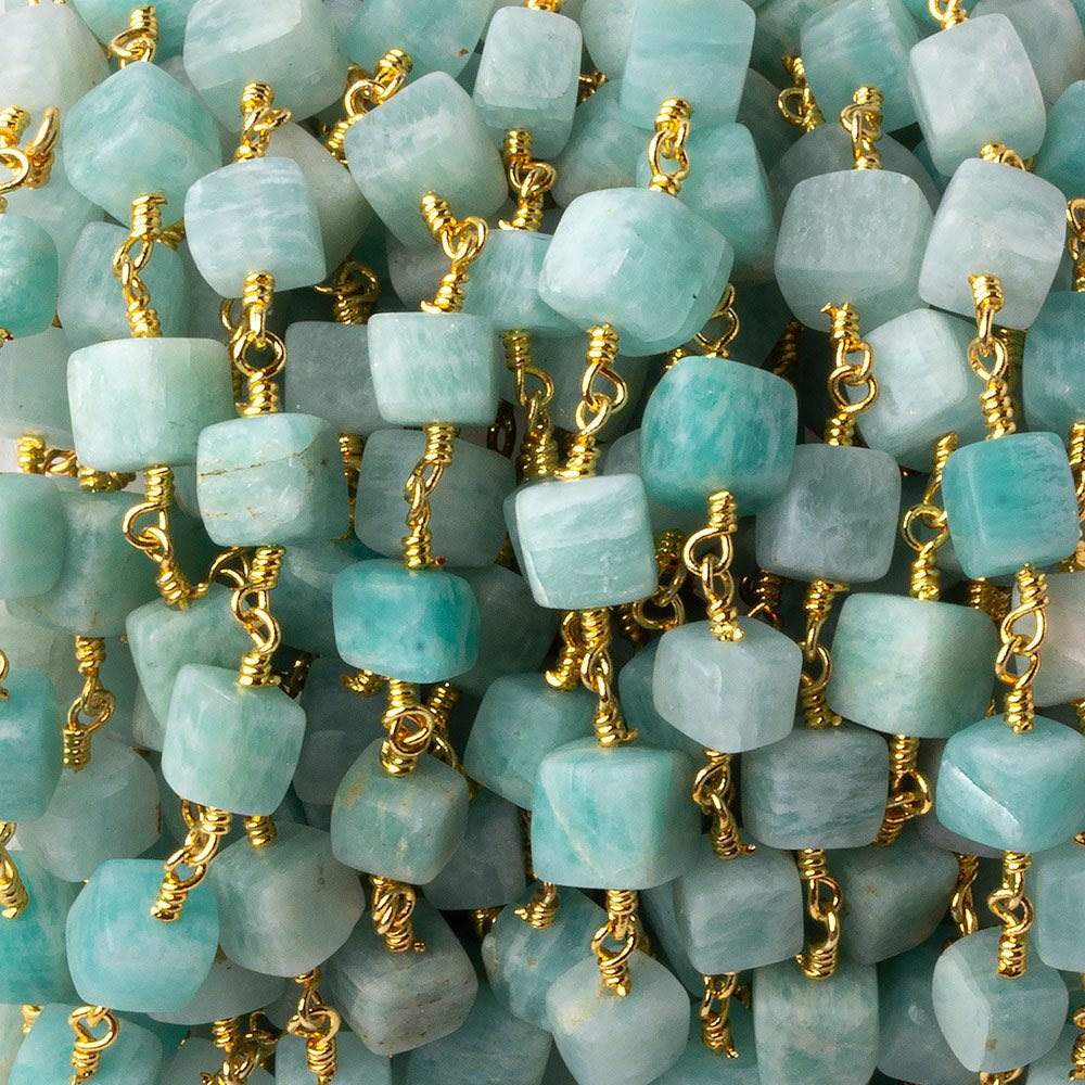 5x5-8x8mm Matte Amazonite plain cube Gold plated Chain by the foot 24 pcs (ONLINE ORDER ONLY)