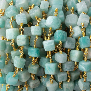 5x5-8x8mm Matte Amazonite plain cube Gold plated Chain by the foot 24 pcs (ONLINE ORDER ONLY)