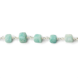 5x5-8x8mm Matte Amazonite plain cube Silver plated Chain by the foot 24 pcs (ONLINE ORDER ONLY)