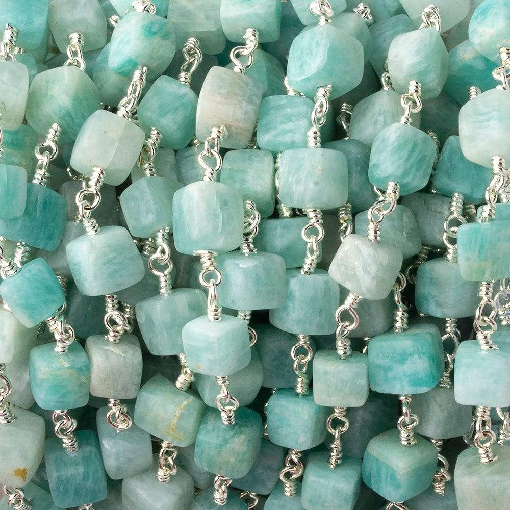 5x5-8x8mm Matte Amazonite plain cube Silver plated Chain by the foot 24 pcs (ONLINE ORDER ONLY)