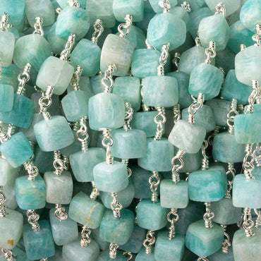 5x5-8x8mm Matte Amazonite plain cube Silver plated Chain by the foot 24 pcs (ONLINE ORDER ONLY)