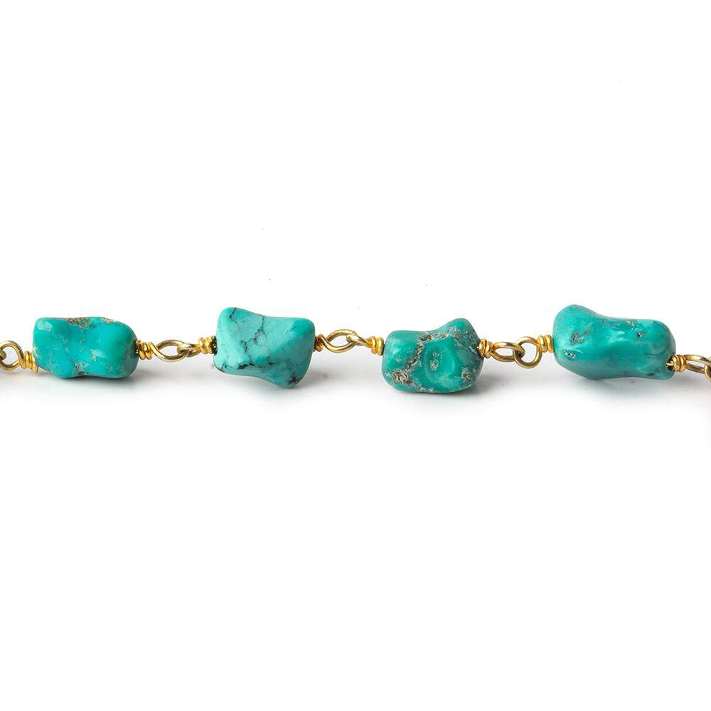 5x6-12x11mm Chinese Turquoise plain nugget Vermeil chain by the foot 23 pcs (ONLINE ORDER ONLY)