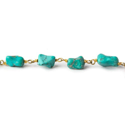 5x6-12x11mm Chinese Turquoise plain nugget Vermeil chain by the foot 23 pcs (ONLINE ORDER ONLY)