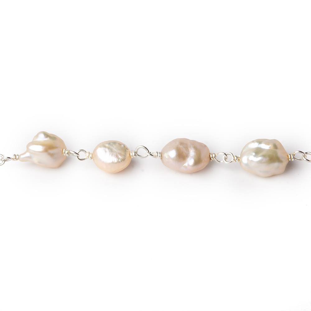 5x6-7x8mm Blush Peach Keshi Freshwater Pearl Silver .925 Chain by the foot (ONLINE ORDER ONLY)