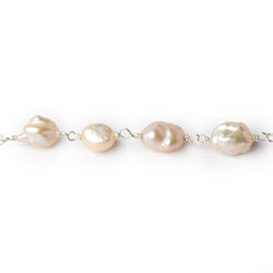 5x6-7x8mm Blush Peach Keshi Freshwater Pearl Silver .925 Chain by the foot (ONLINE ORDER ONLY)