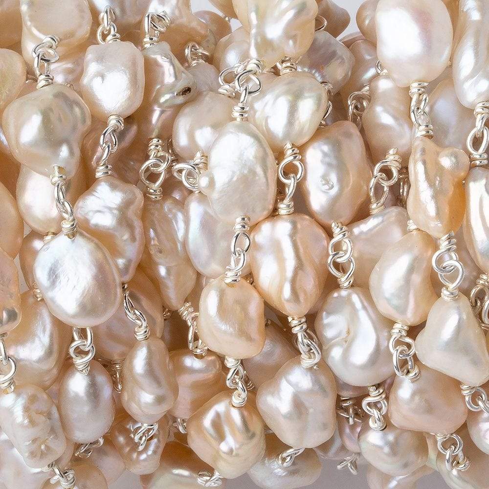 5x6-7x8mm Blush Peach Keshi Freshwater Pearl Silver .925 Chain by the foot (ONLINE ORDER ONLY)