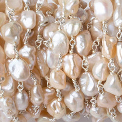 5x6-7x8mm Blush Peach Keshi Freshwater Pearl Silver .925 Chain by the foot (ONLINE ORDER ONLY)