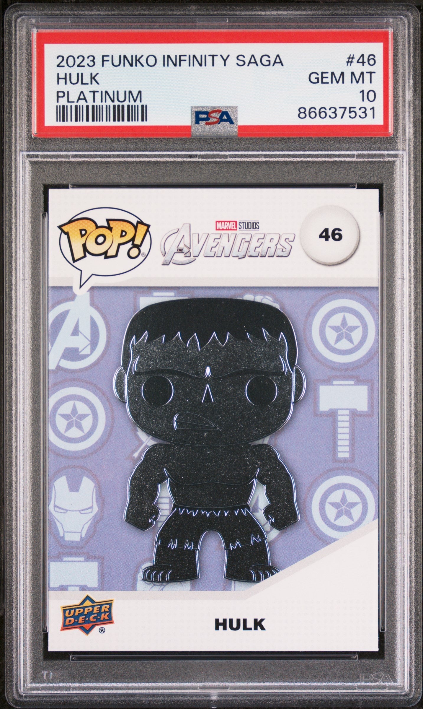 2023 UPPER DECK FUNKO POP MARVEL  HULK PLATINUM #46  PSA 10 (Online Order Only)