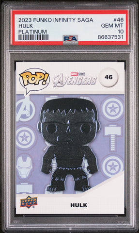 2023 UPPER DECK FUNKO POP MARVEL  HULK PLATINUM #46  PSA 10 (Online Order Only)
